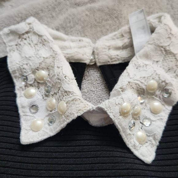 Beautees Girls Size 8 Black Ivory Ribbed Fit & Flare Dress Wednesday Adams Vibes - Picture 6 of 8